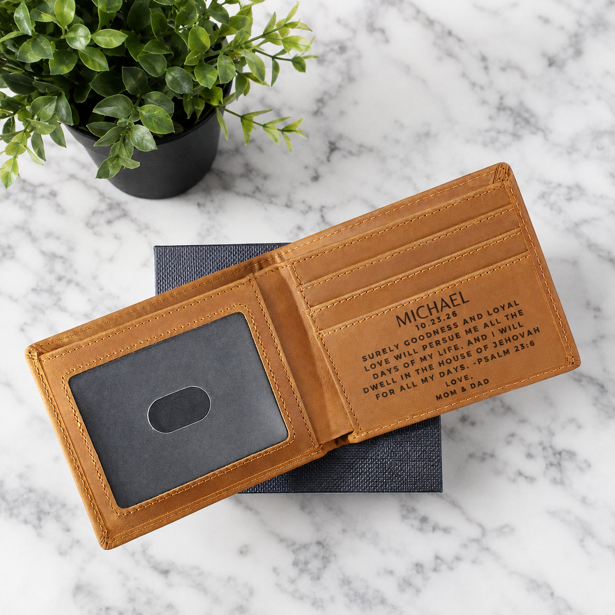 Personalized Engraved Baptism Leather Wallet for Brothers