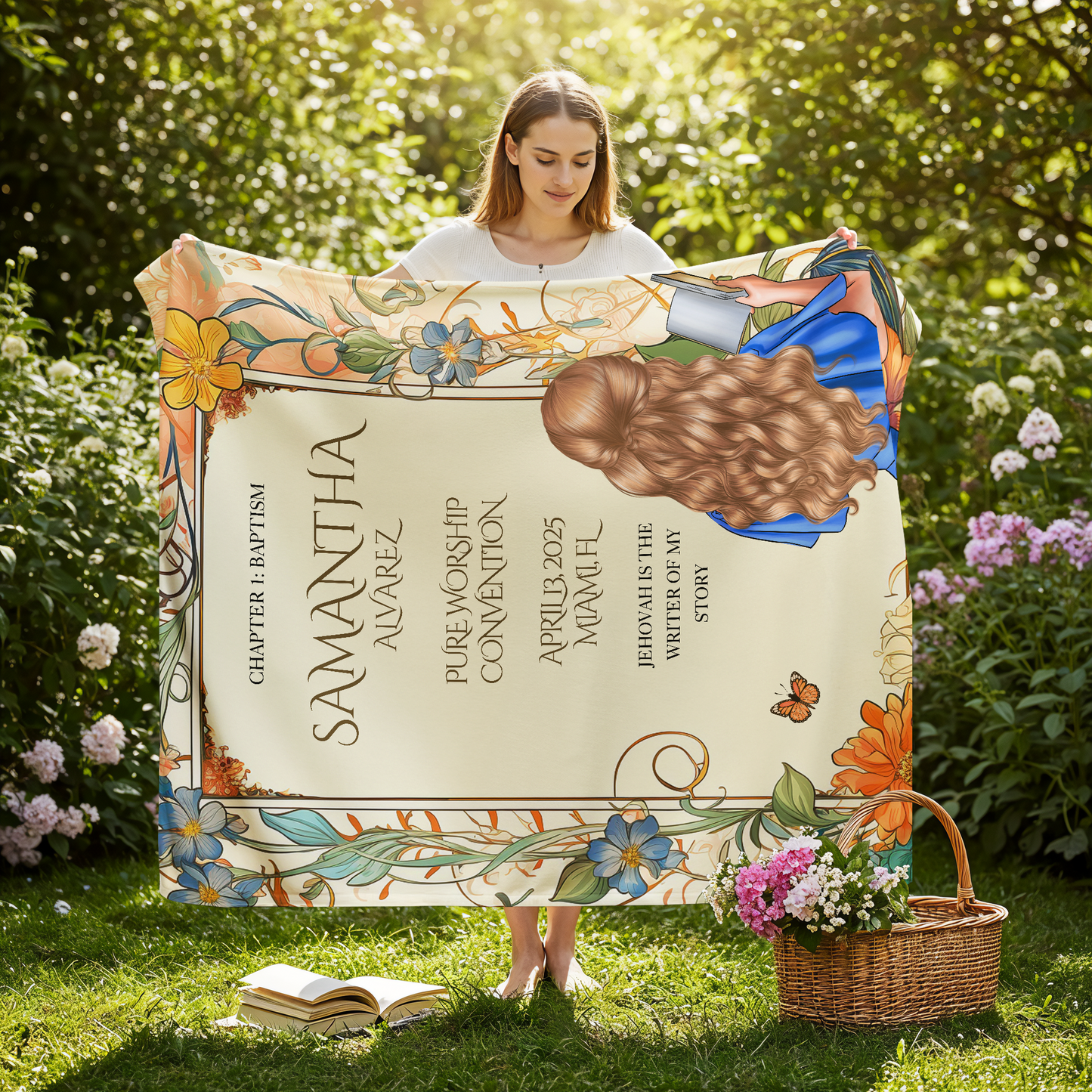 50x60 Baptism blanket for sisters, Baptism gifts for sisters