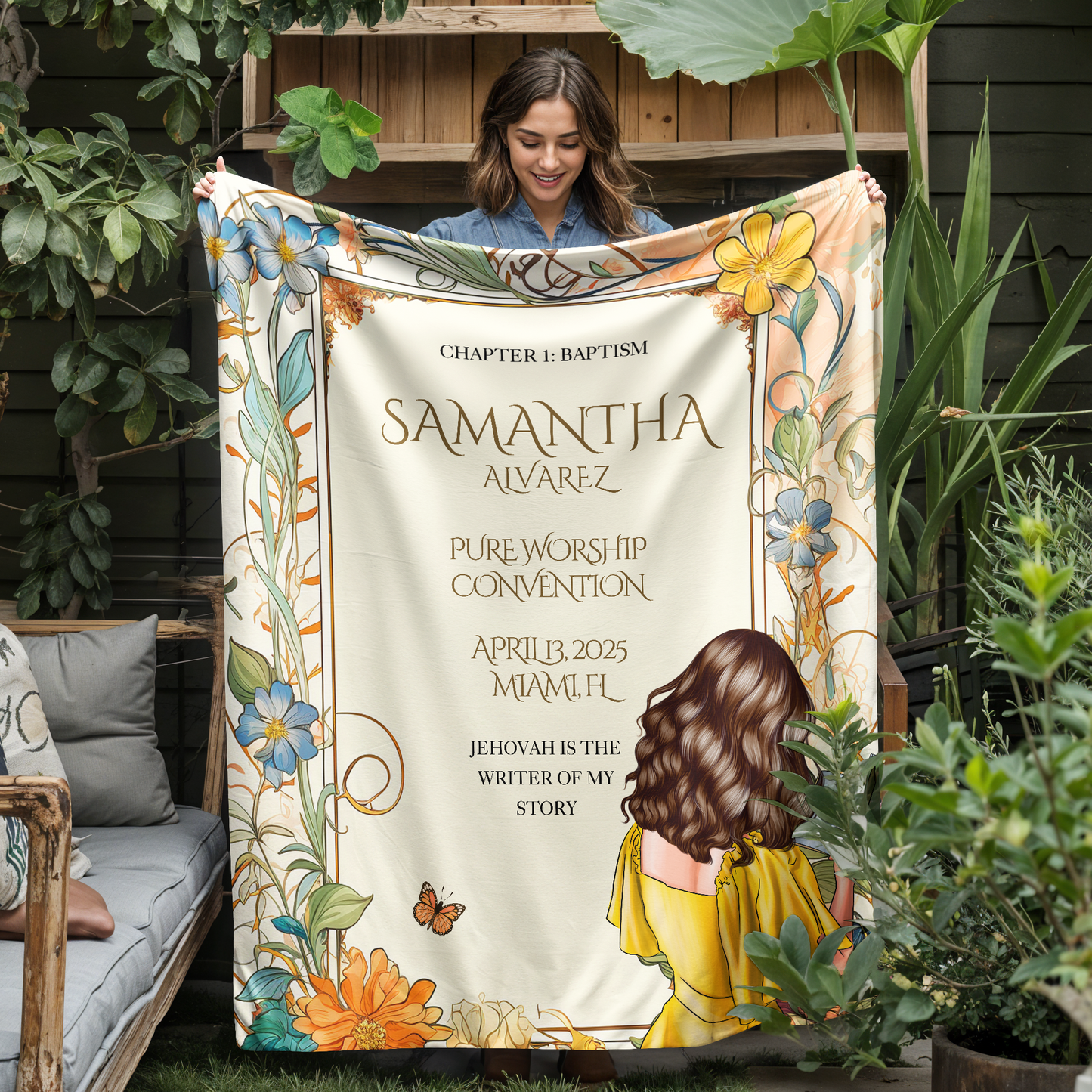 50x60 Baptism blanket for sisters, Baptism gifts for sisters