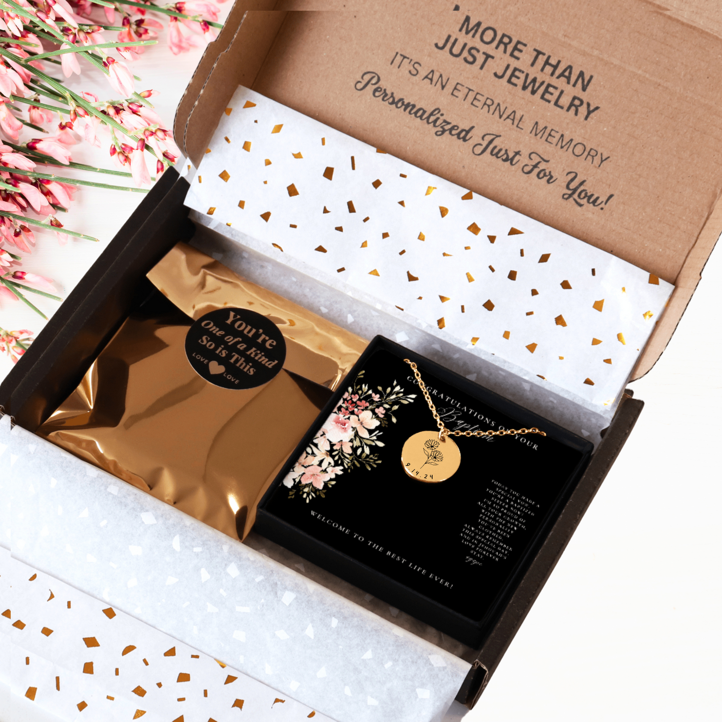 engraved baptism necklace for sisters