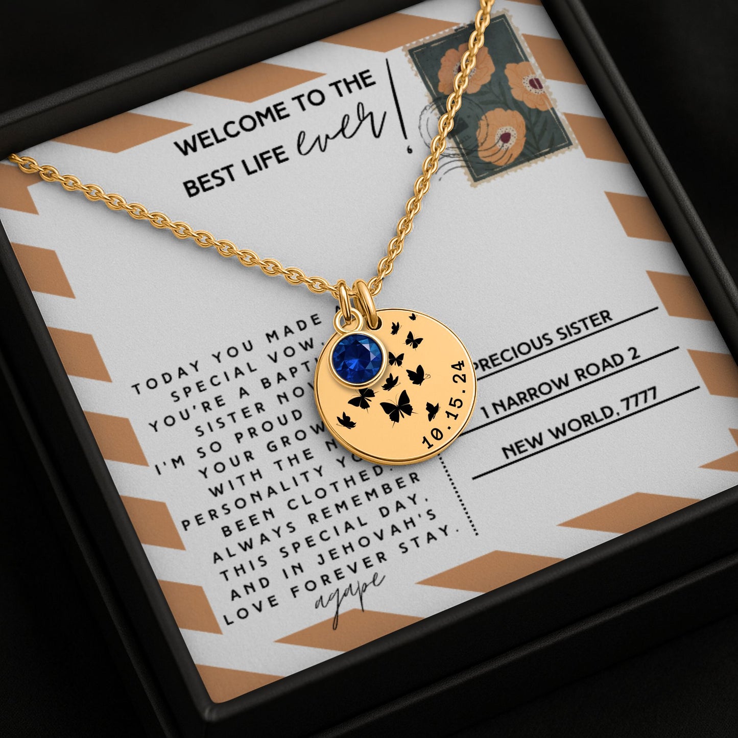 baptism necklace with stone for sisters, best life ever baptism necklace for girl