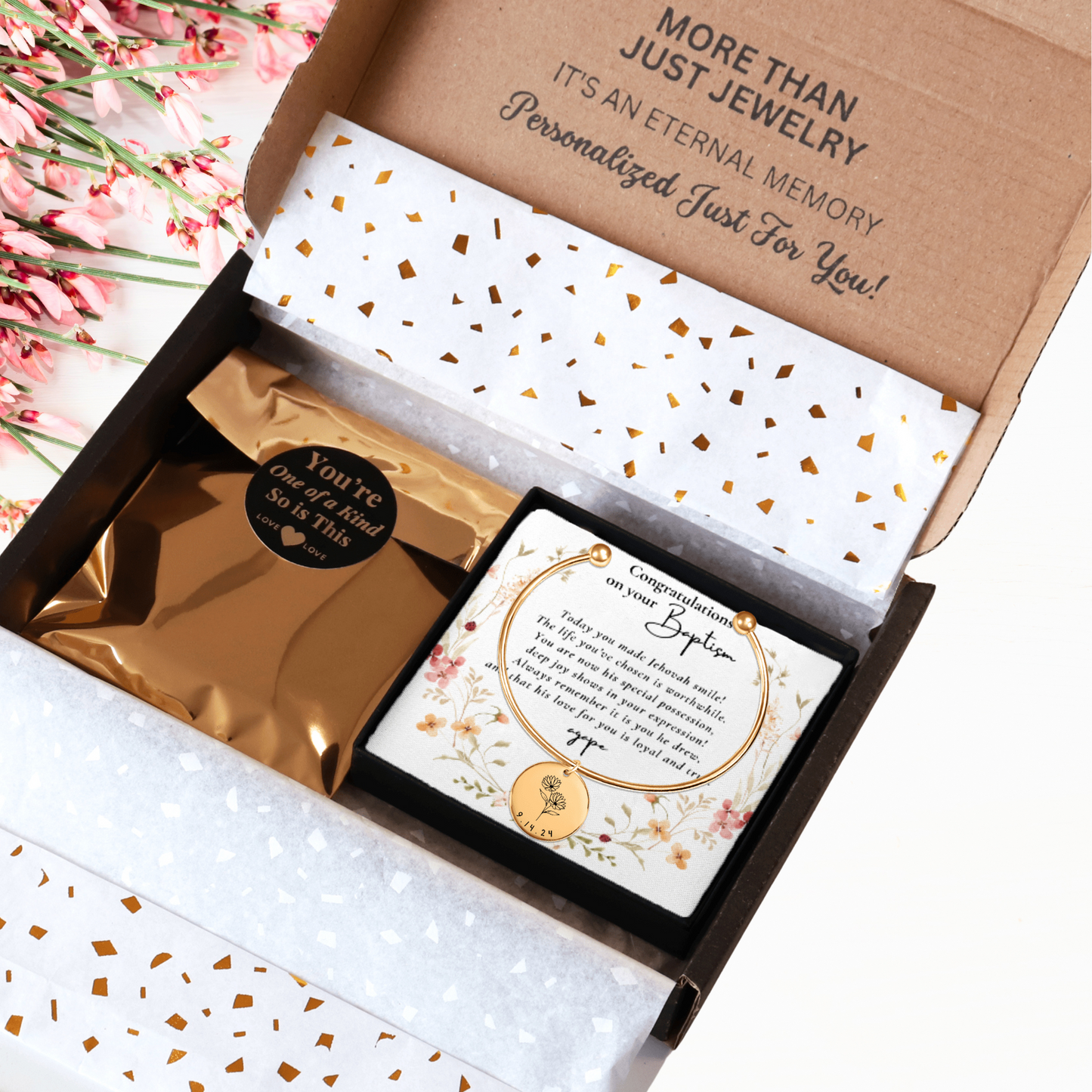 baptism bracelet bangle for sisters engraved with baptism date, with poem