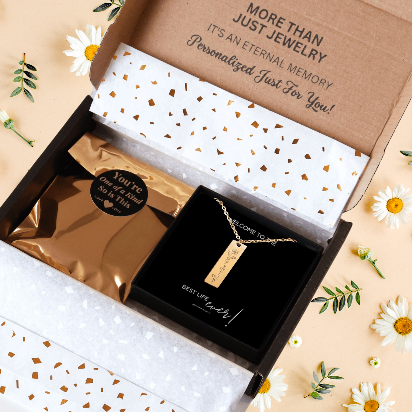 vertical necklace for sisters, choose your flower