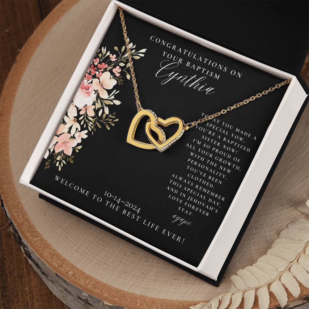 Rose Gold finish, Gold Cubic Zirconia hearts necklace, baptism gift for sisters personalized