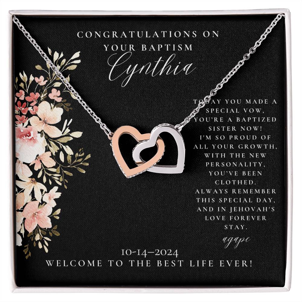 Rose Gold finish, Gold Cubic Zirconia hearts necklace, baptism gift for sisters personalized