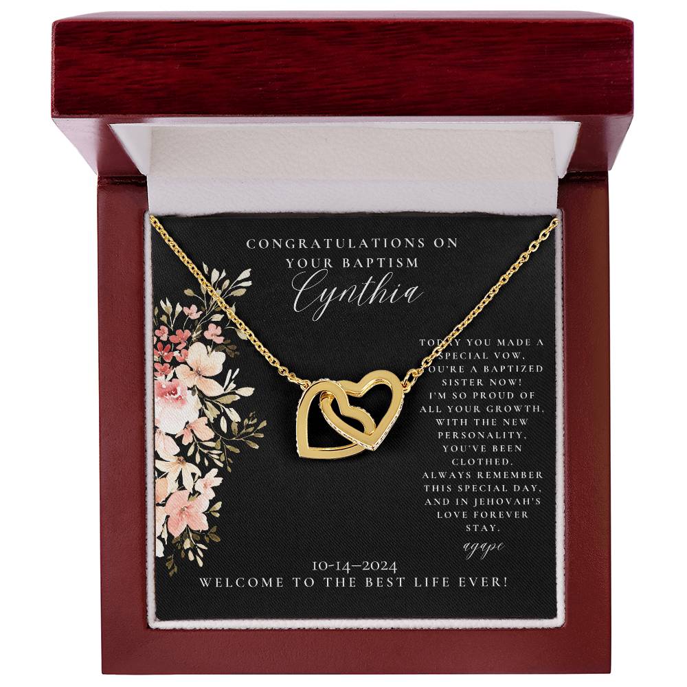 Rose Gold finish, Gold Cubic Zirconia hearts necklace, baptism gift for sisters personalized