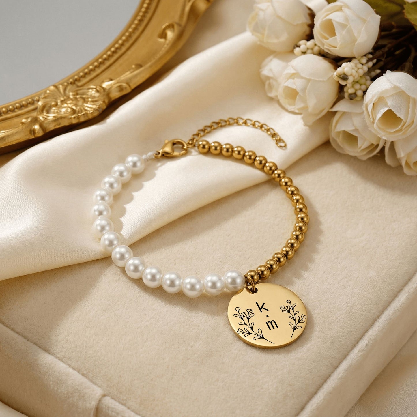 engraved initials baptism bracelet for sisters