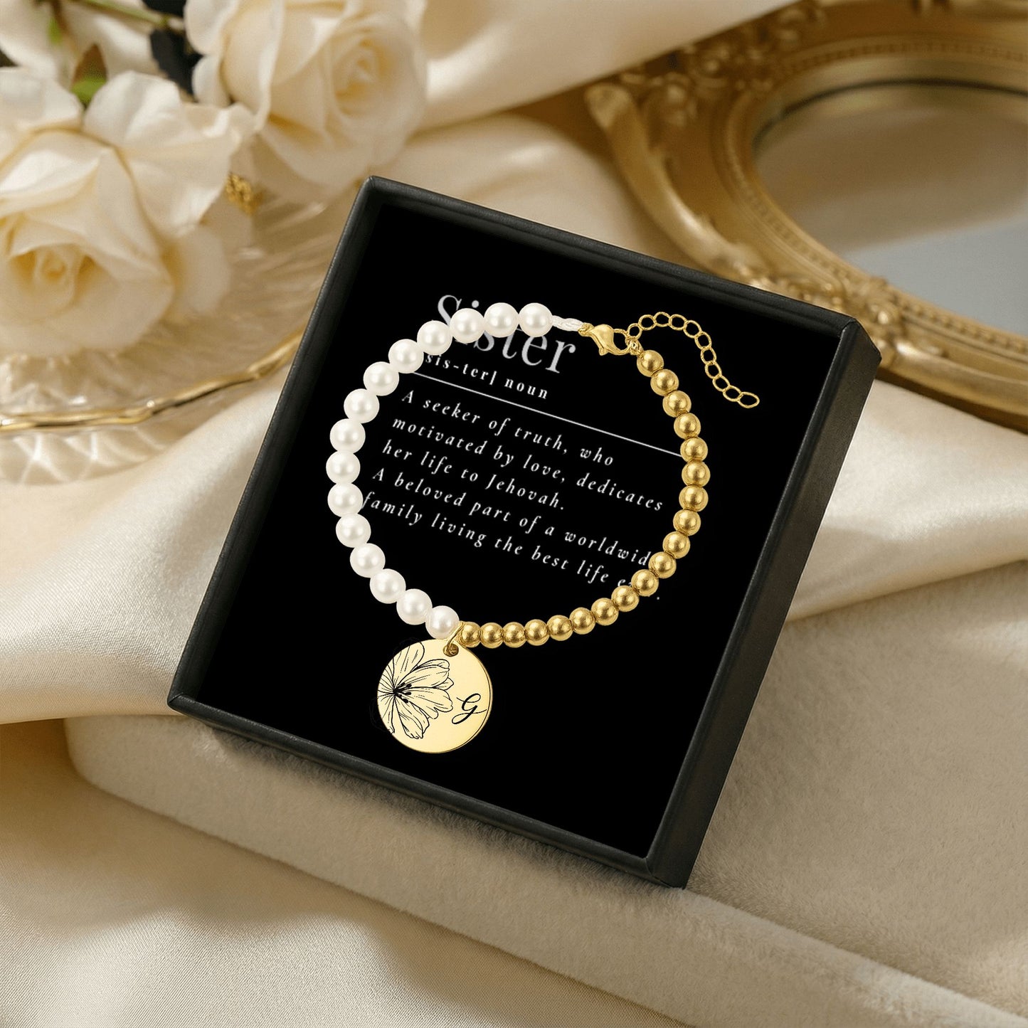 flower choice baptism bracelet for sisters