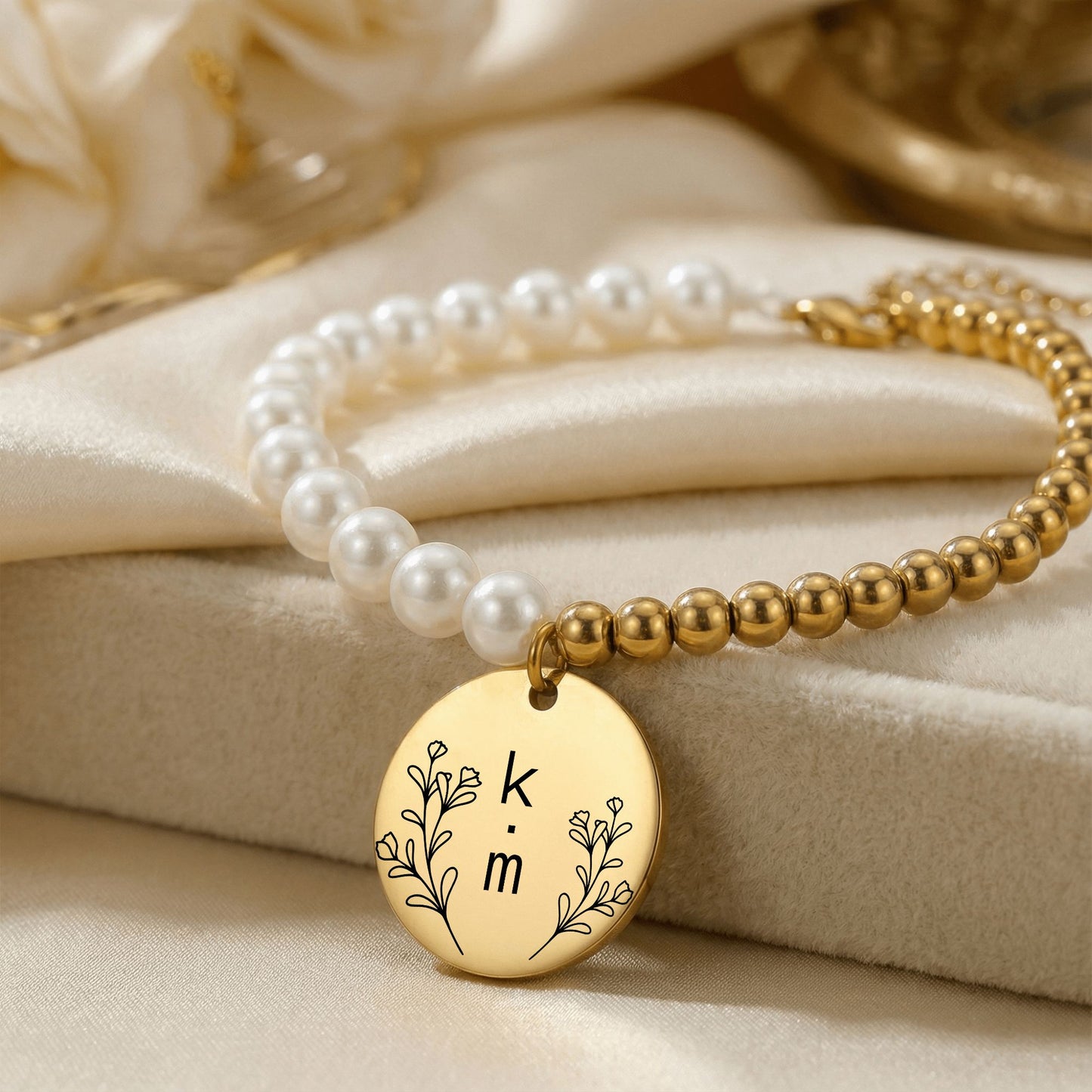 engraved initials baptism bracelet for sisters