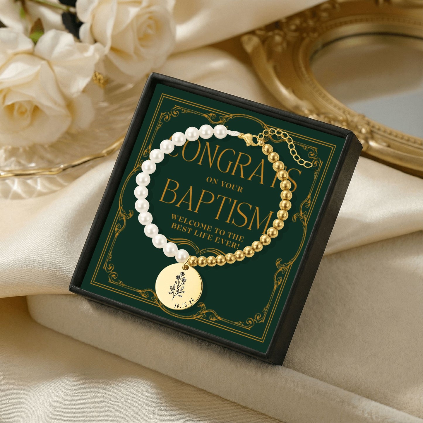 personalized date baptism bracelet for sisters