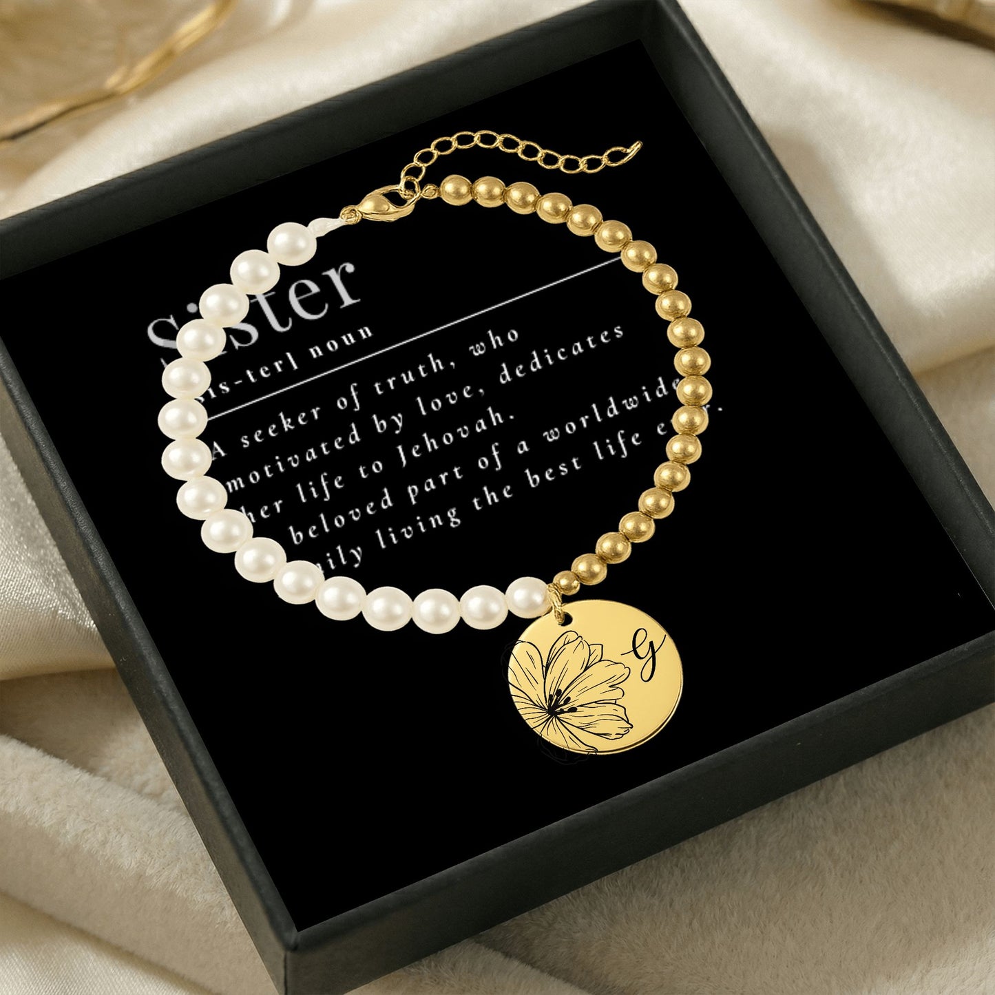 flower choice baptism bracelet for sisters