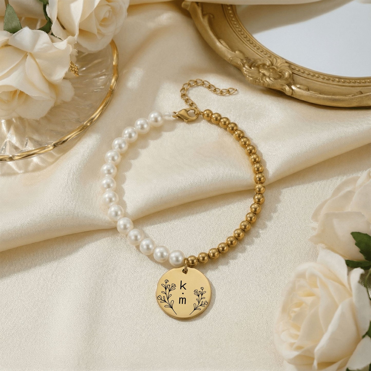 engraved initials baptism bracelet for sisters