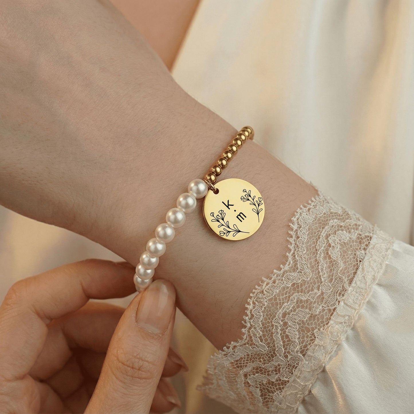 engraved initials baptism bracelet for sisters