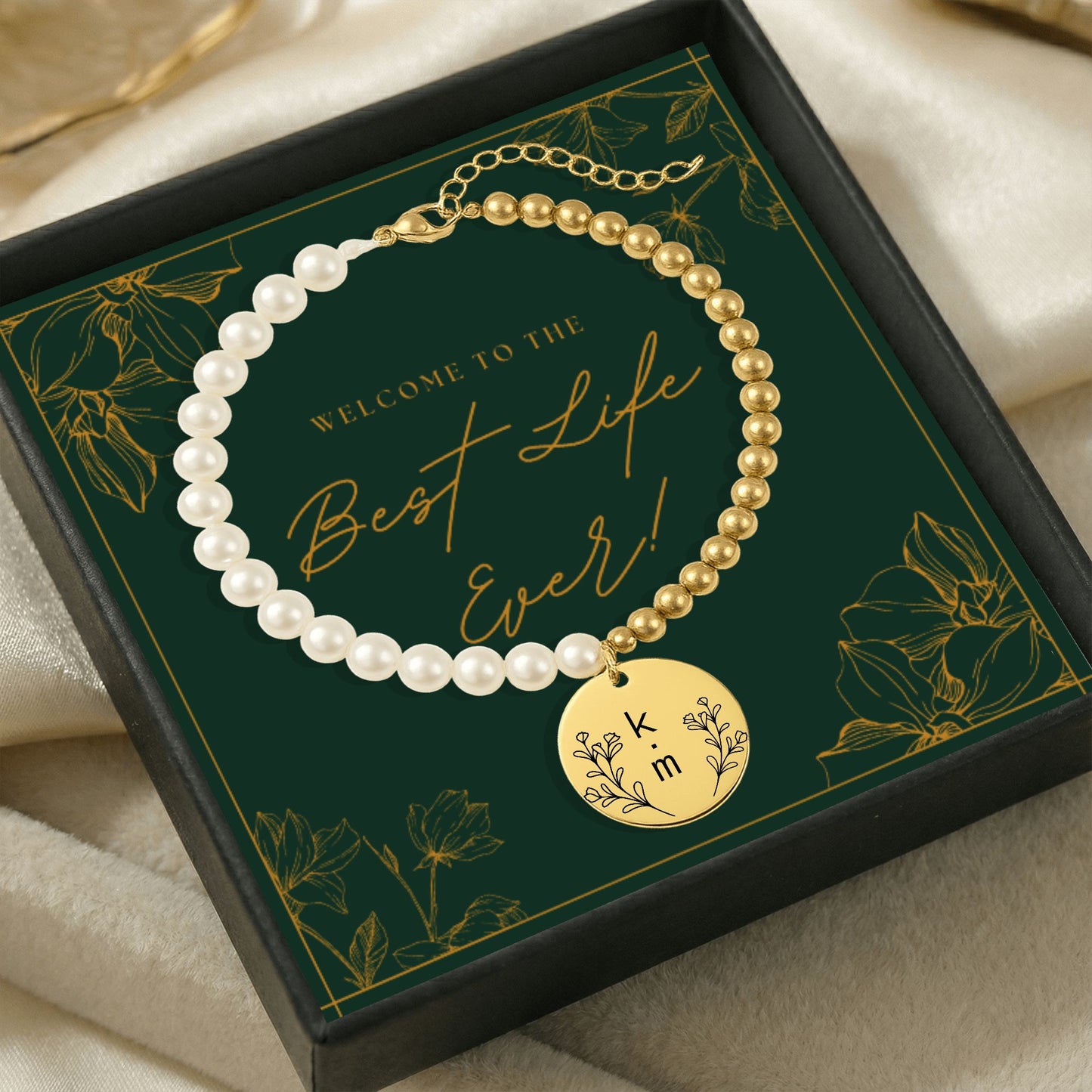 engraved initials baptism bracelet for sisters