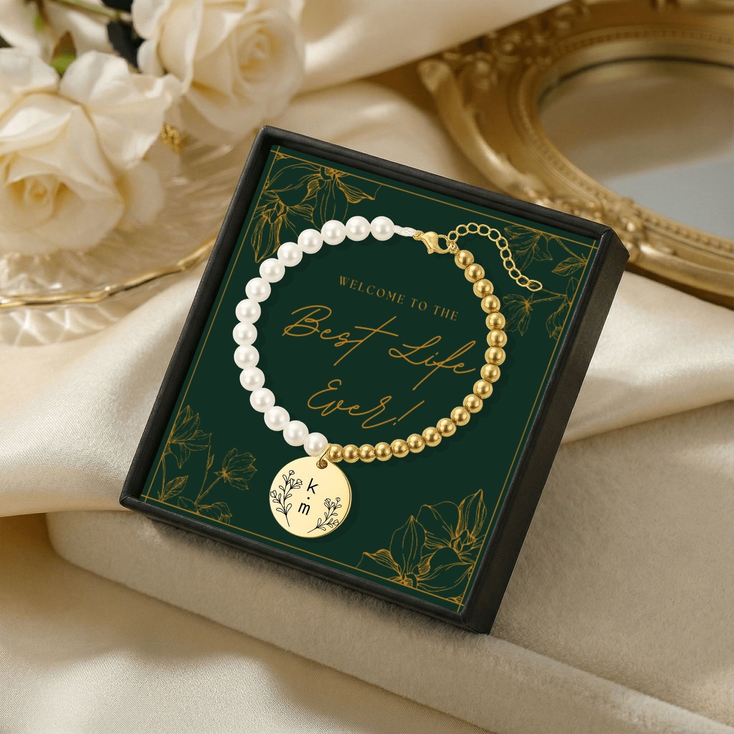 engraved initials baptism bracelet for sisters