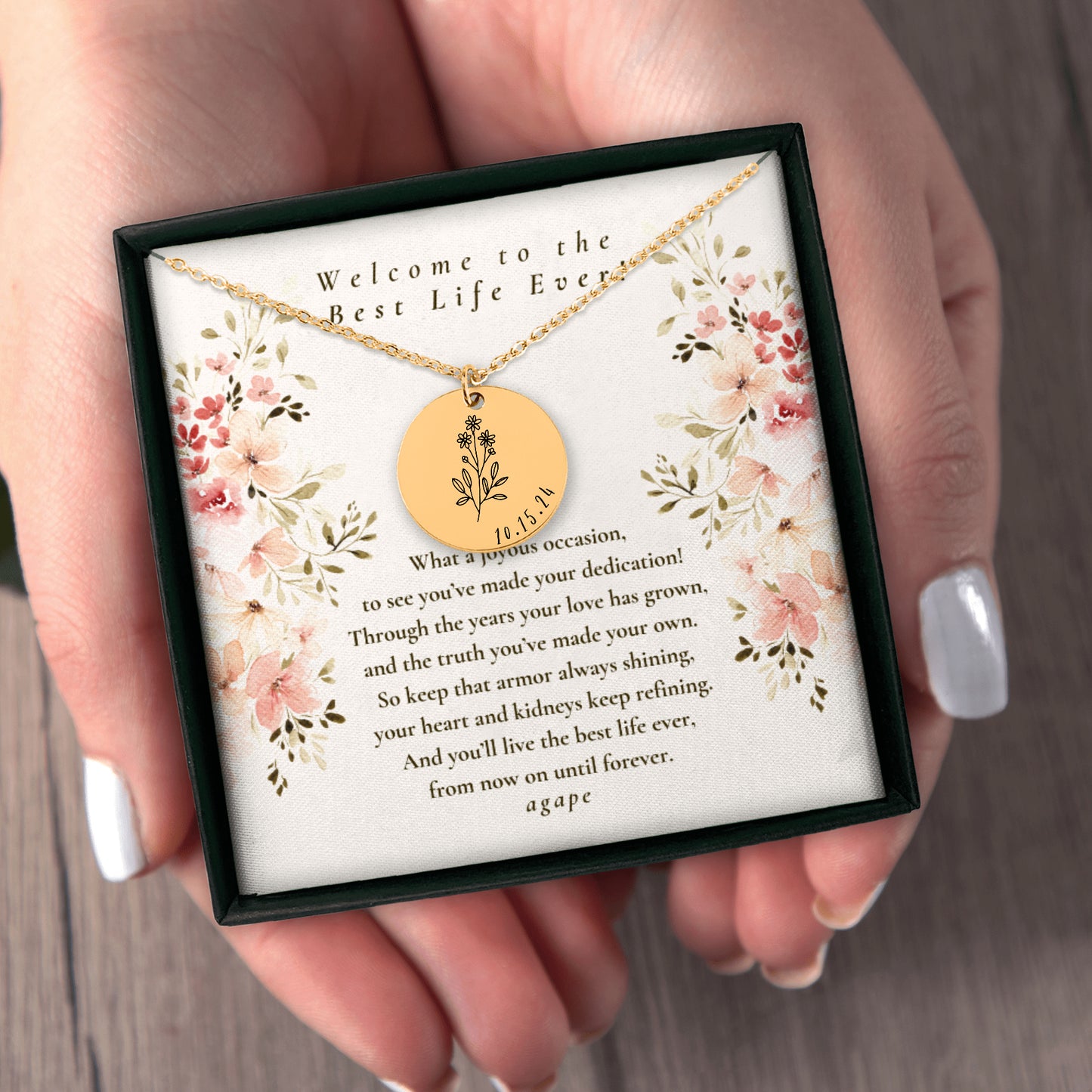 baptism necklace with poem for sisters