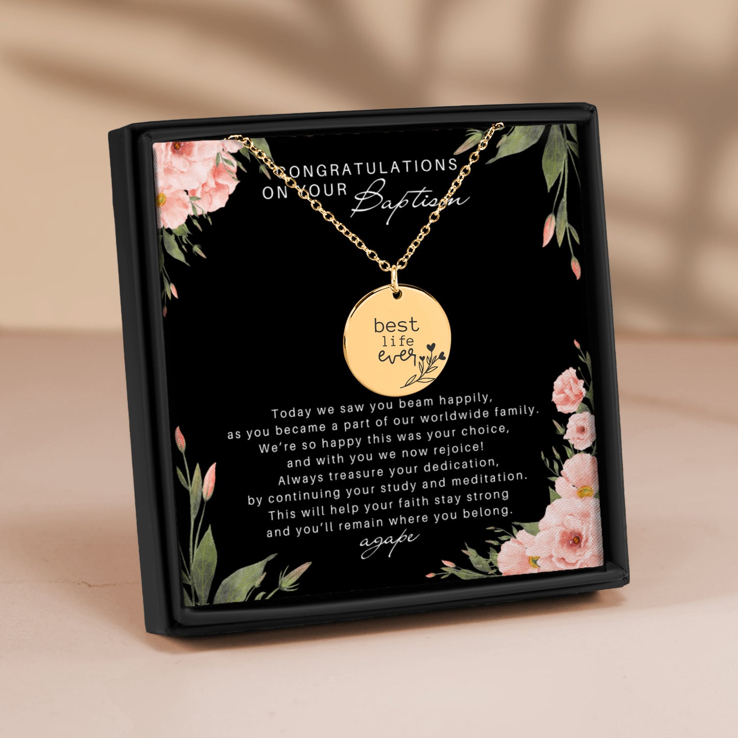 best life ever baptism necklace for sisters