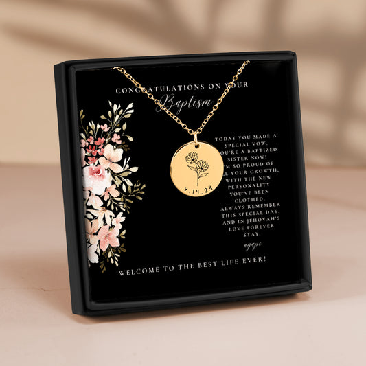 jw baptism necklace for sisters, jw spanish baptism gift for sisters, jw baptism gift for girl, jw baptism jewelry with poem, jw personalized baptism necklace for daughter, jw engraved gold baptism necklace