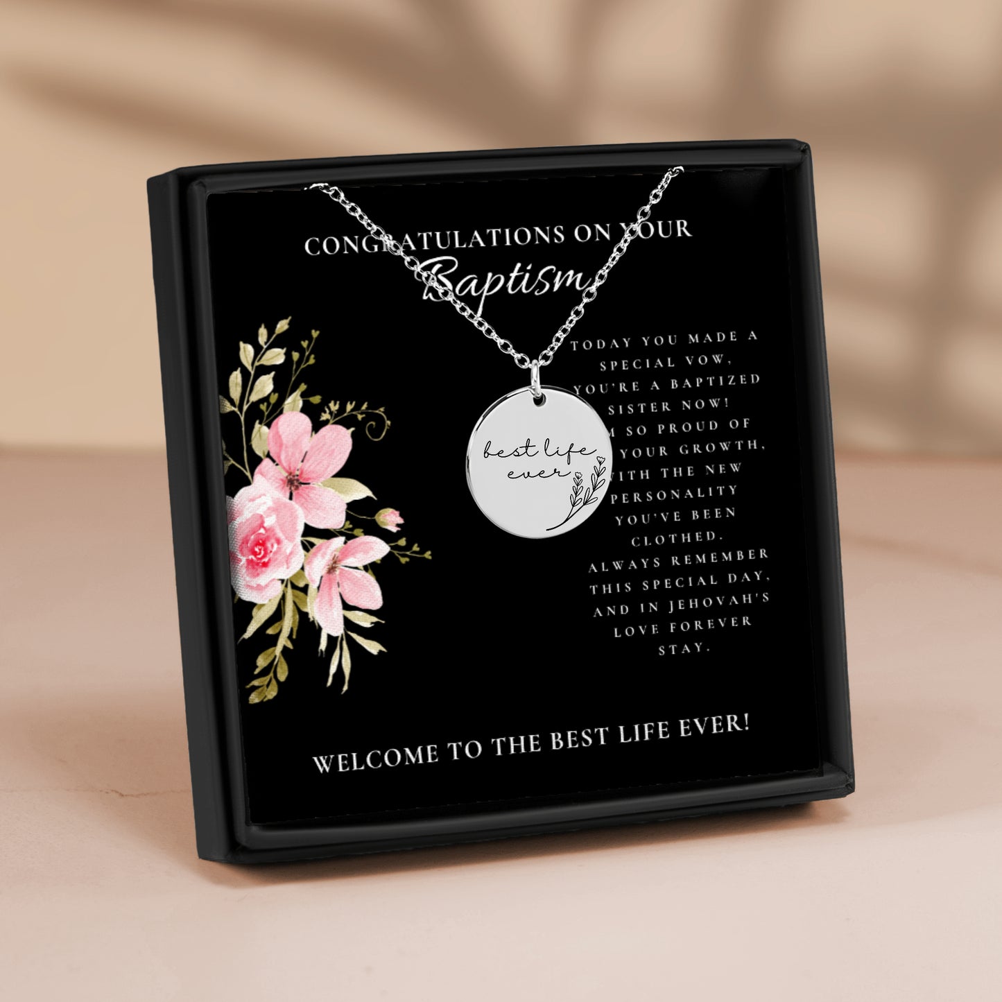 best life ever baptism necklace for sisters