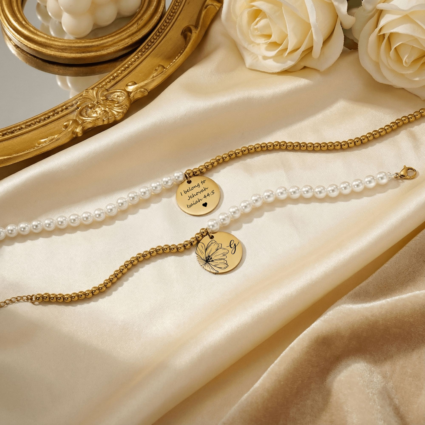 flower choice baptism bracelet for sisters