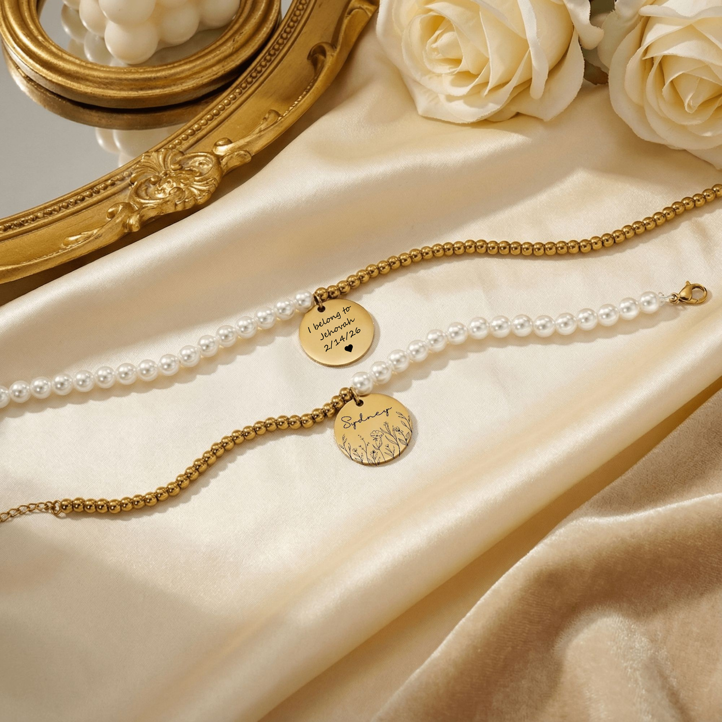 wildflower personalized baptism bracelet for sisters