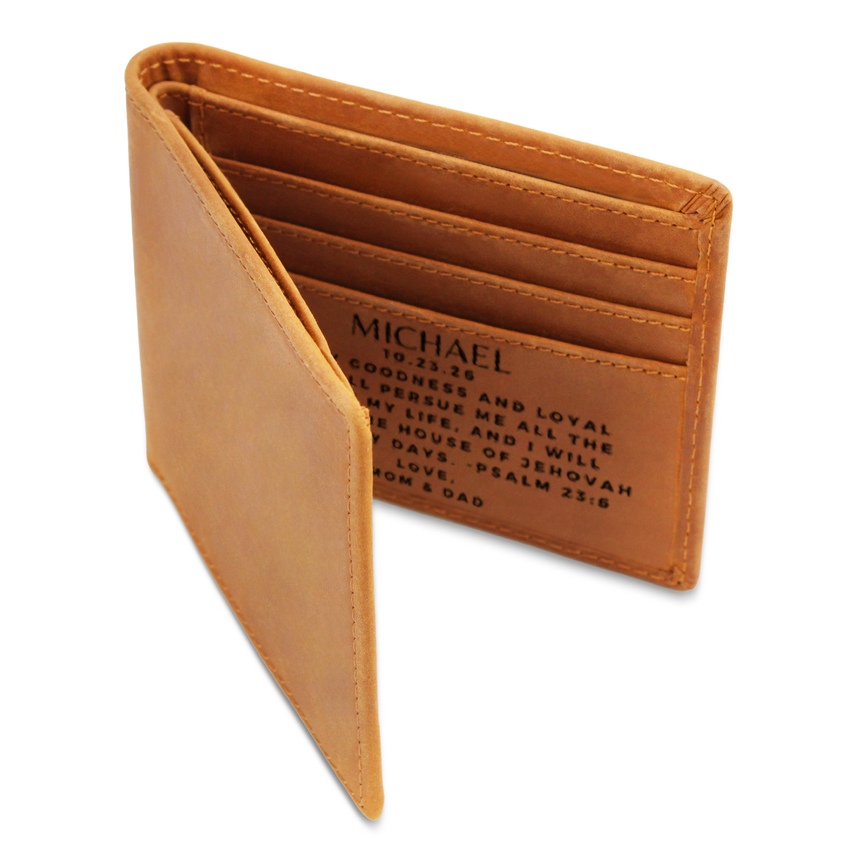 Personalized Engraved Baptism Leather Wallet for Brothers